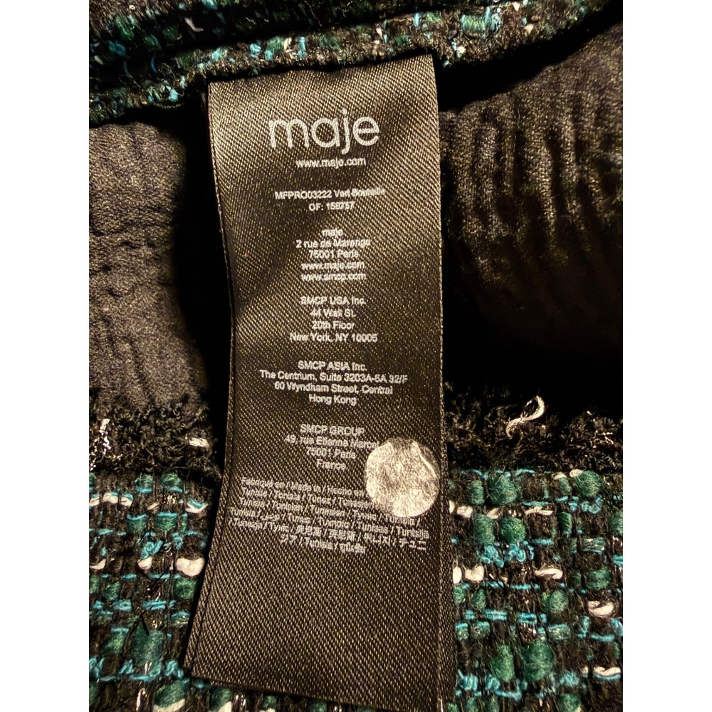 Maje Rizelda Black Green Tweed Mixed Media Dress 3/4 Sleeve Size 34 XS - Picture 7 of 9